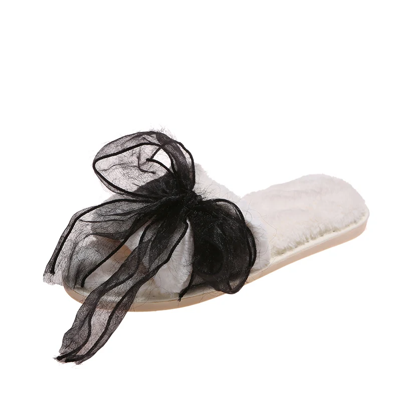 

2021 autumn and winter new round head solid color casual orange black green pink four ladies slippers