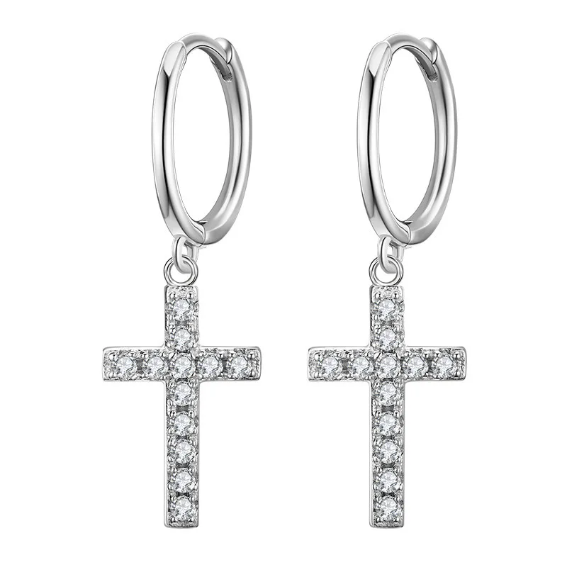 REETI 925 Sterling Silver Earring zircon Cross Hoop Earrings For Women Gift fashion jewelry