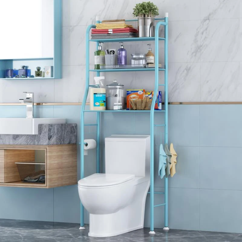 

Multifunction Standing Bathroom Storage Shelf over Toilet with 3 Shelves, Blue