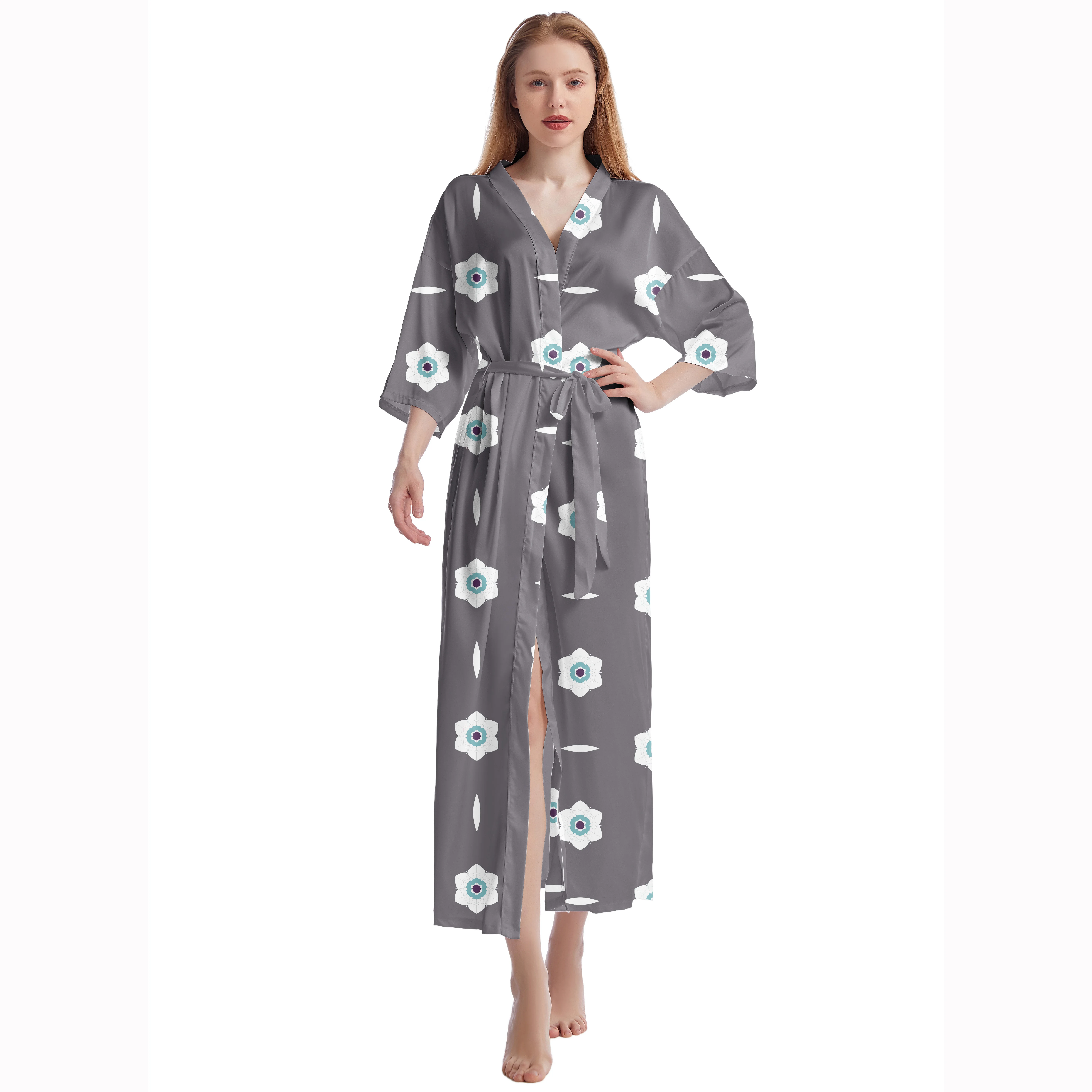 

Wholesale Luxury 100 polyester Bride Lingerie Summer Ladies Pure Silk Sleep Night blank black satin Women Robe, Customized color