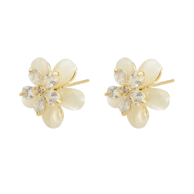 

ED61844 Korean diamond opal flower stud earrings fashion gold plated women jewelry