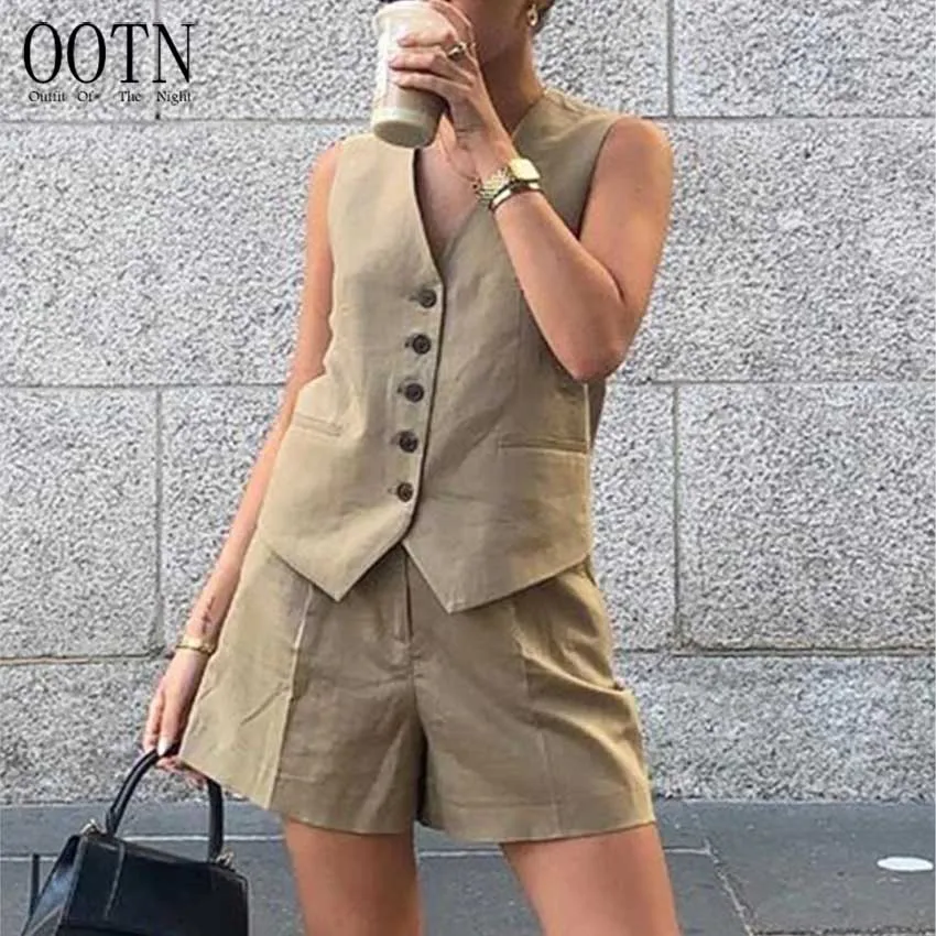 OOTN Vest Female Vintage Slim V-Neck Single Breasted Blazer Waistcoat 2023 Women Elegant Streetwear Sleeveless Short Suit