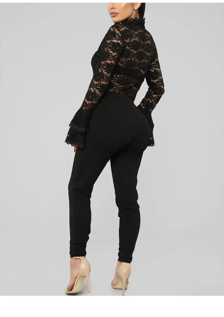 Black Sheer Long Bell Sleeve Floral Women Lace Bodysuit Buy Women