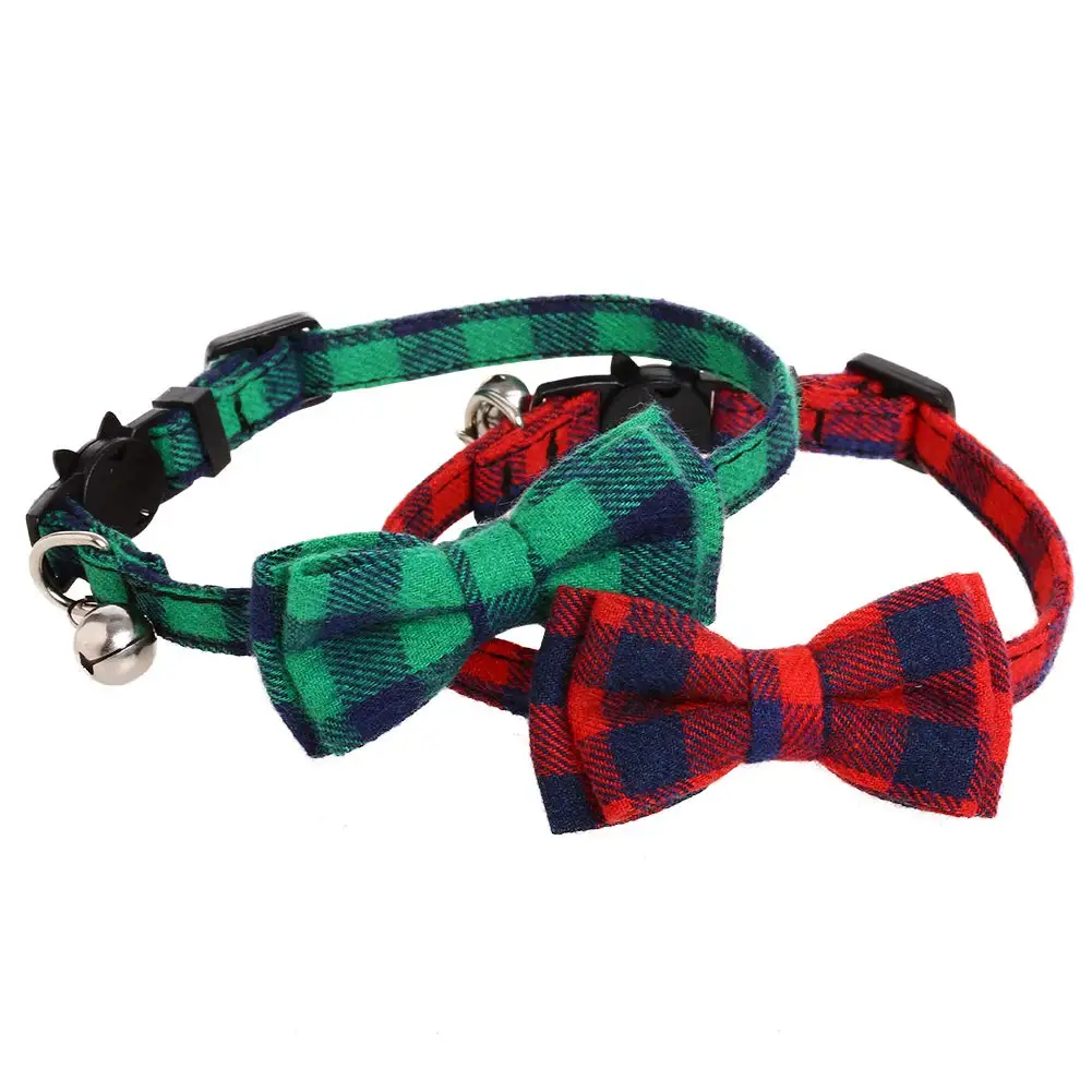 

Hot selling Pet Cat Supplier Adjustable Length Bow Pet Collar Stripe Grid Plaid Bells Check Dog Collar, Picture