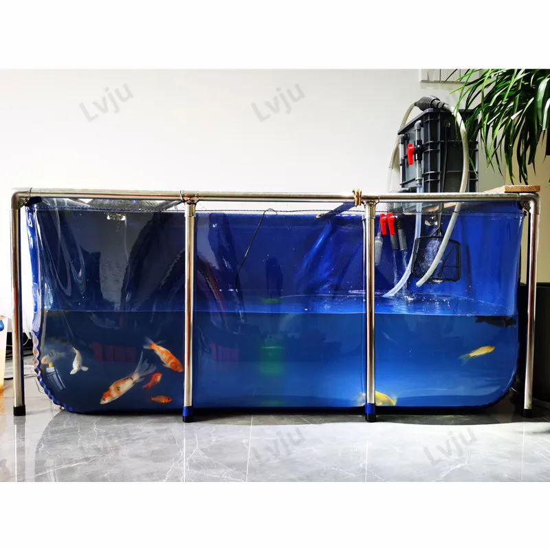 

Lvju Luxury Home Decor Stainless Steel Transparent Marine Fish Tank Aquarium Chiller Carp Fish Tank, Blue and one side clear/custom