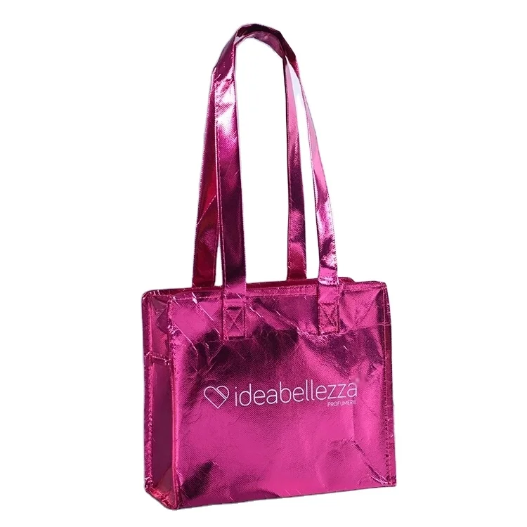 

Promotional Hot Sale Custom Printing Logo Reusable Shopping Packaging Gift Gold Laser Tote Bag Metallic Non Woven Bag, Customized color
