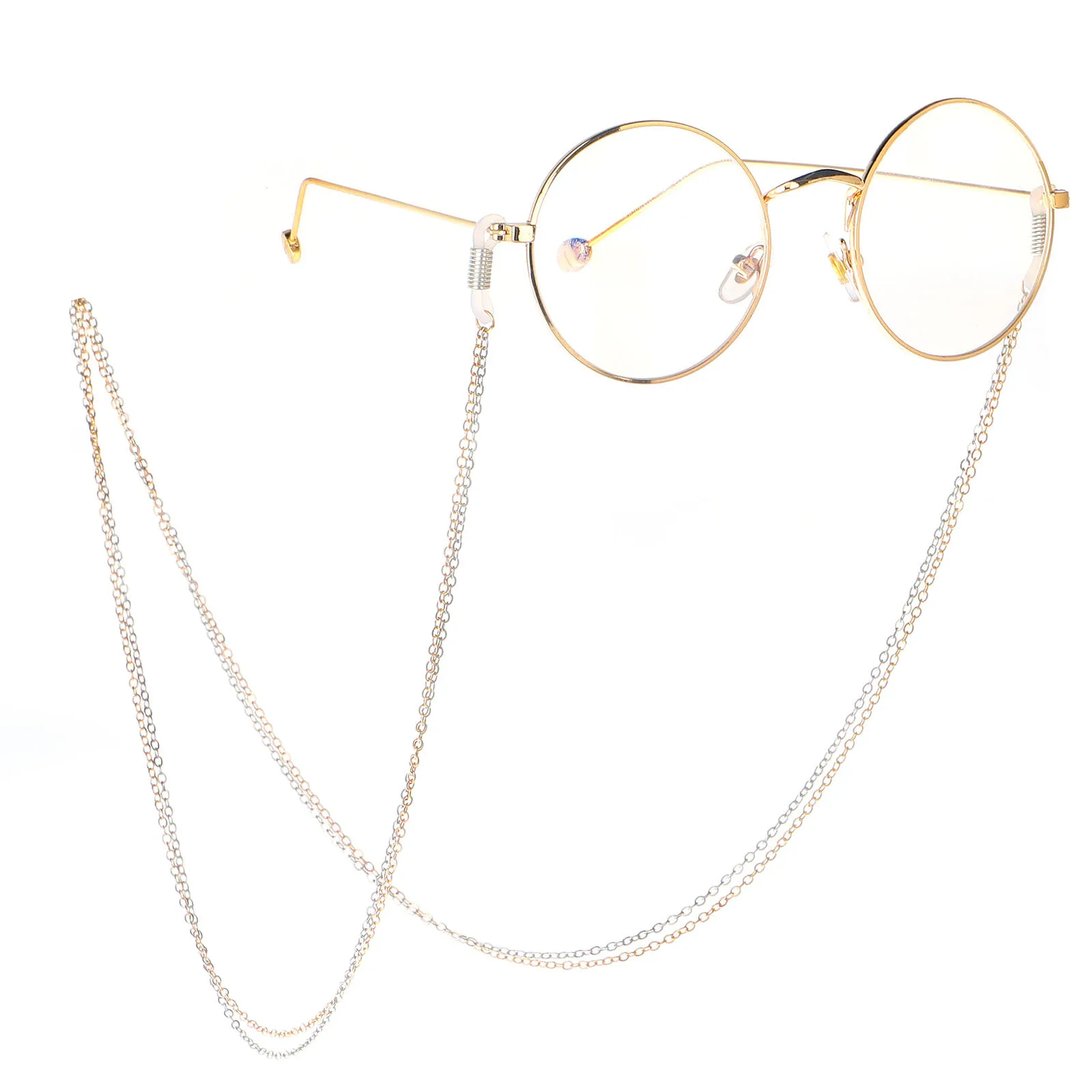 

Two Layers Double Colors in One Fashion Stainless Steel Portable Eyeglasses Reading Glasses Anti-Slip Chain For Glasses