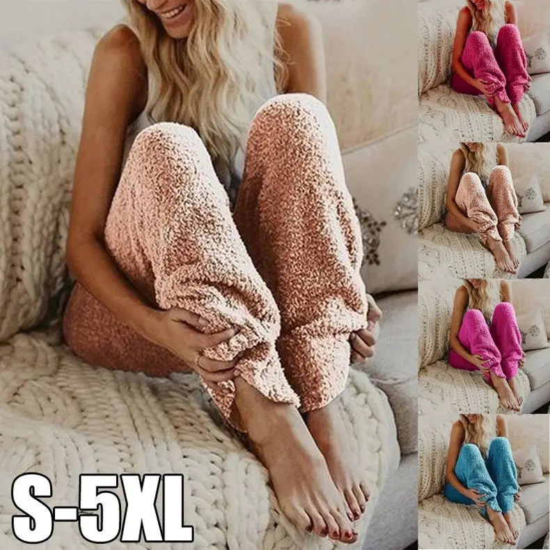 

Women's Winter Soft Plush Lounge Sleep Pajamas pants Sleep Bottoms Night Wear Solid Color Long Pants Winter Sleepwear Hot sale, Photo