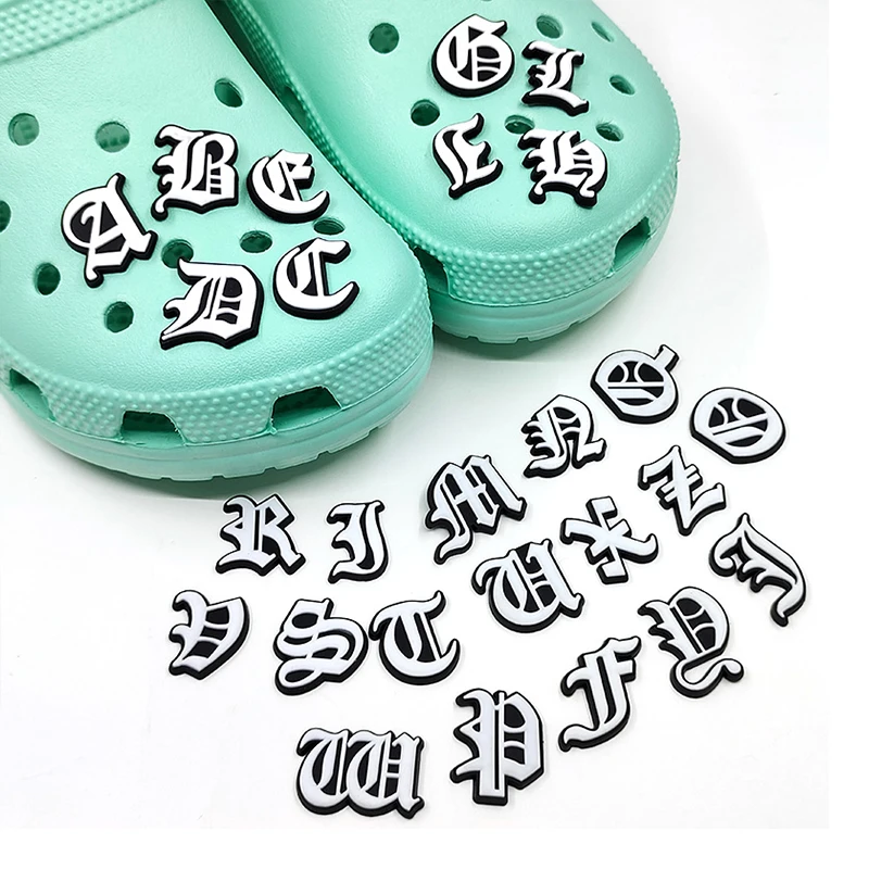 

old english letters clog charms custom croc PVC shoe lace decoration charms letters custom wholesale vendor 2021 via DHL Fedex