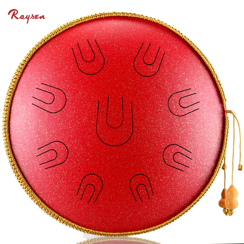 

14 inch 9 notes red color copper hank drum D minor steel tongue drum for professional player, Black, purple, red