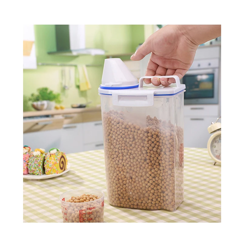 

2KG Transparent Storage Cylinder Portable Rice Bucket Miscellaneous Grains Can Mothproof Food Sealed Can with Silicone Seal Ring