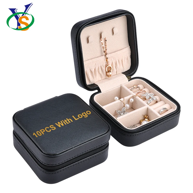 

High Quality Luxury Black Square Recycled Embossed Logo Zipper Gift Case Necklace Jewelry Box