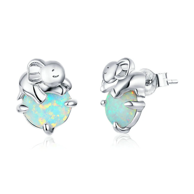 

925 sterling silver handmade jewelry cute baby elephant color moonstone women stud earrings