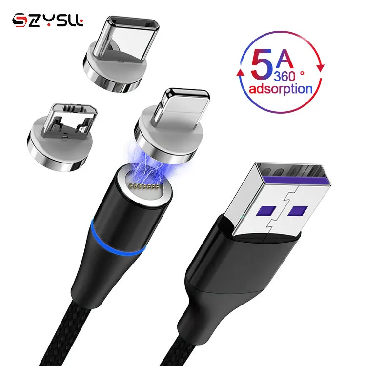 

8-Pin Type C Micro Led 3 In 1 Nylon Braided 5A Fast Charging Magnetic USB Cable, Customized