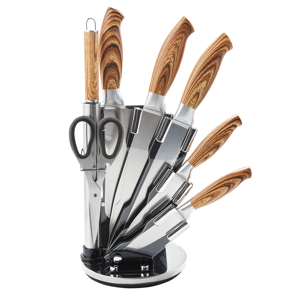 

Yangjiang 7pcs Japanese Knife Set Chef Cutting Tools Stainless Steel Kitchen Knife Set with Block Holder, Brown