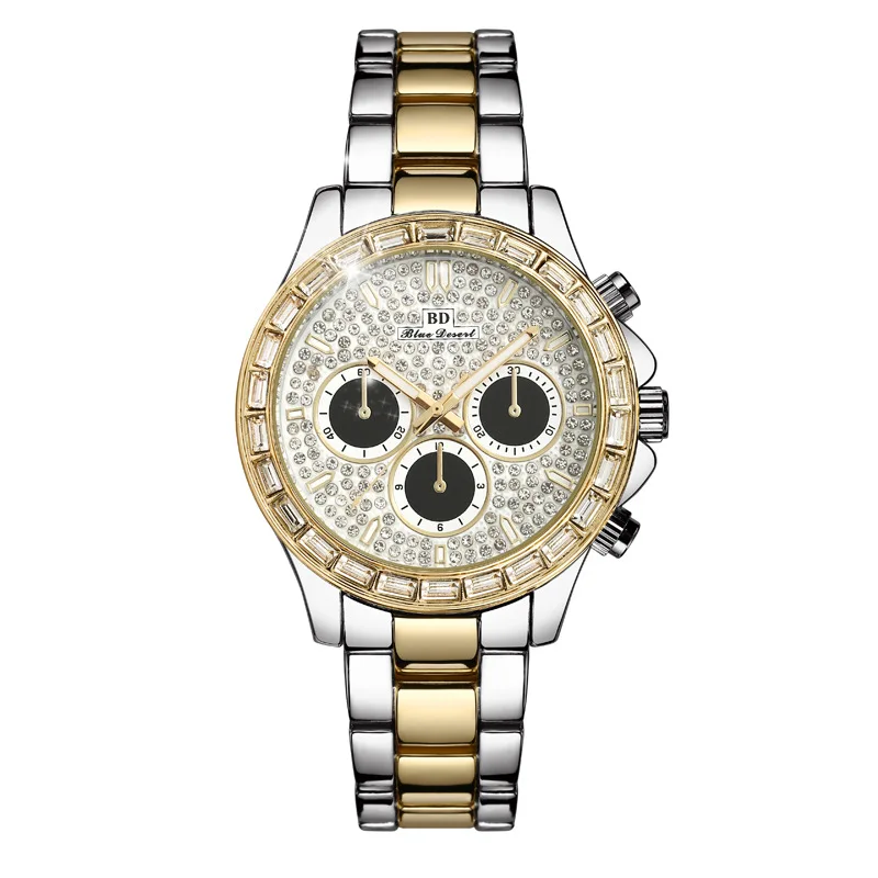 

High quality diamond full gold luxury star custom logo stainless steel reloj hombre luminous mens quartz watches, As pic