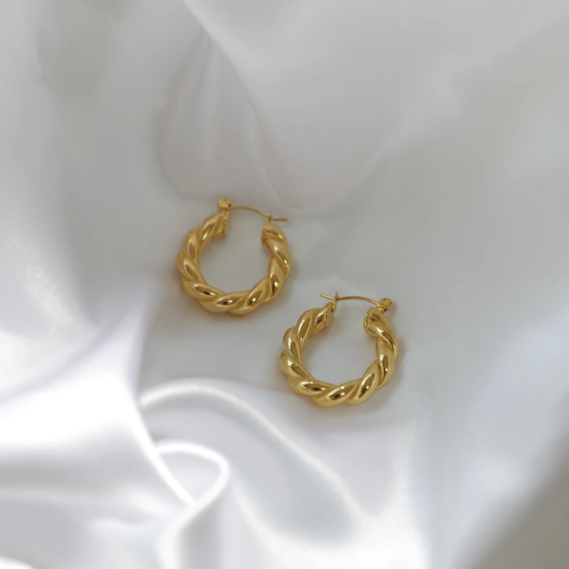 

New Trendy Earring 18K PVD Gold Plated Twisted Rope Chain Twisted Hoop Earrings Bead Chain Statement Earring Tarnish Free