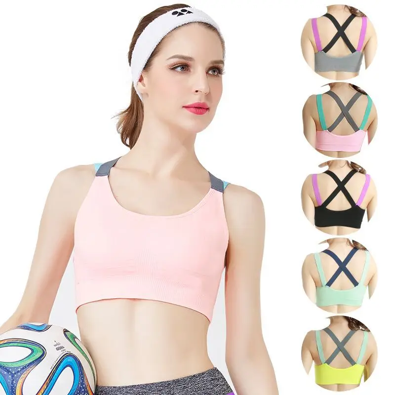 

2021 Runner Vest Women Sports Top Yoga Bras Cross Back Fitness Bra Pad Gym Chest Tank Tops Push Up High Impact Shockproof Bra, Customized colors