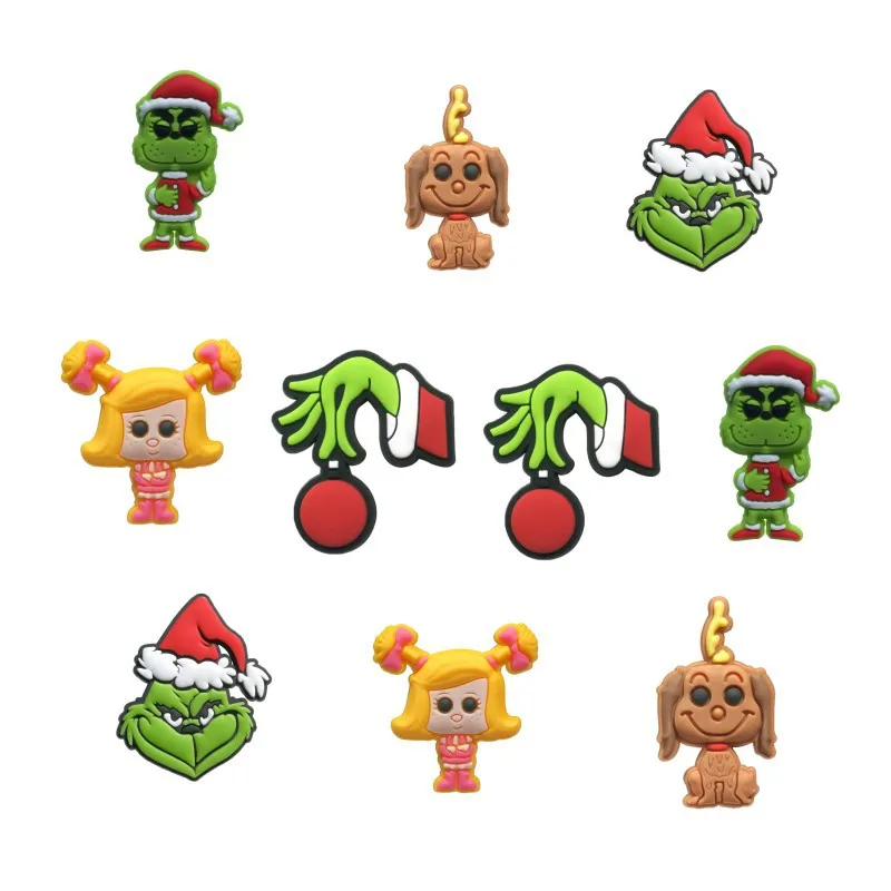 

New Customizable Christmas grinch Wholesale Designer Crock Flower Croc Clogs Chian Pieces PVC Croc Charms