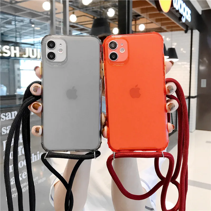 

Luxury Transparent TPU Phone Cases For iPhone 12 Mini 11 Pro XS Max 6S 6 7 8 Plus X XR Crossbody Necklace Cord Lanyards Cover