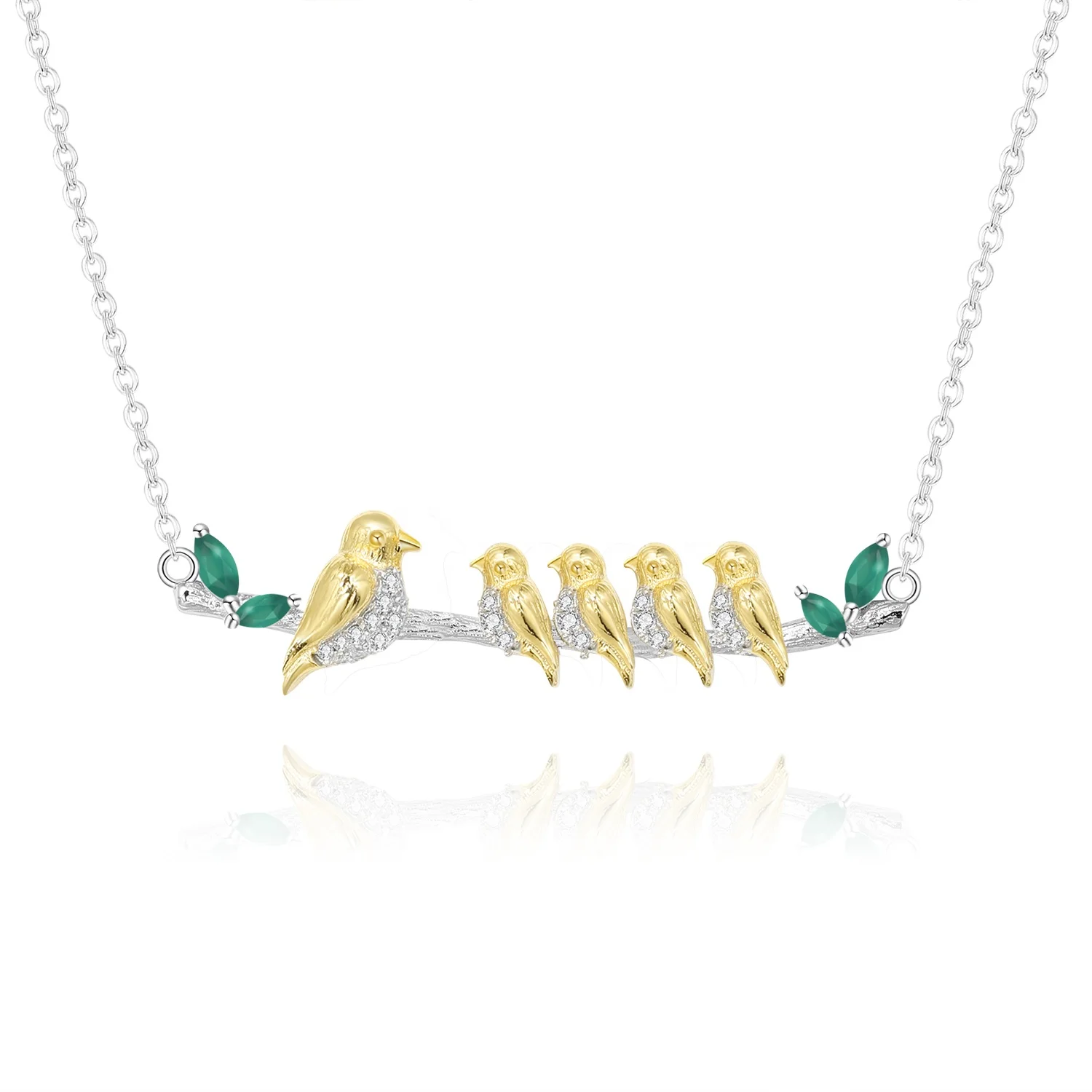 

Abiding Four Gold Plated Bird Animal Pendant Natural Green Agate 925 Sterling Silver Necklace Jewelry For Women