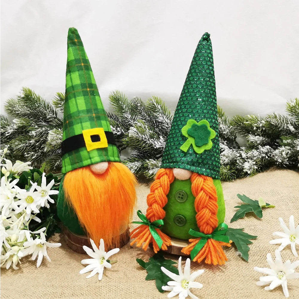 

2021 new cute doll decoration green shamrock faceless doll decoration holiday ornaments