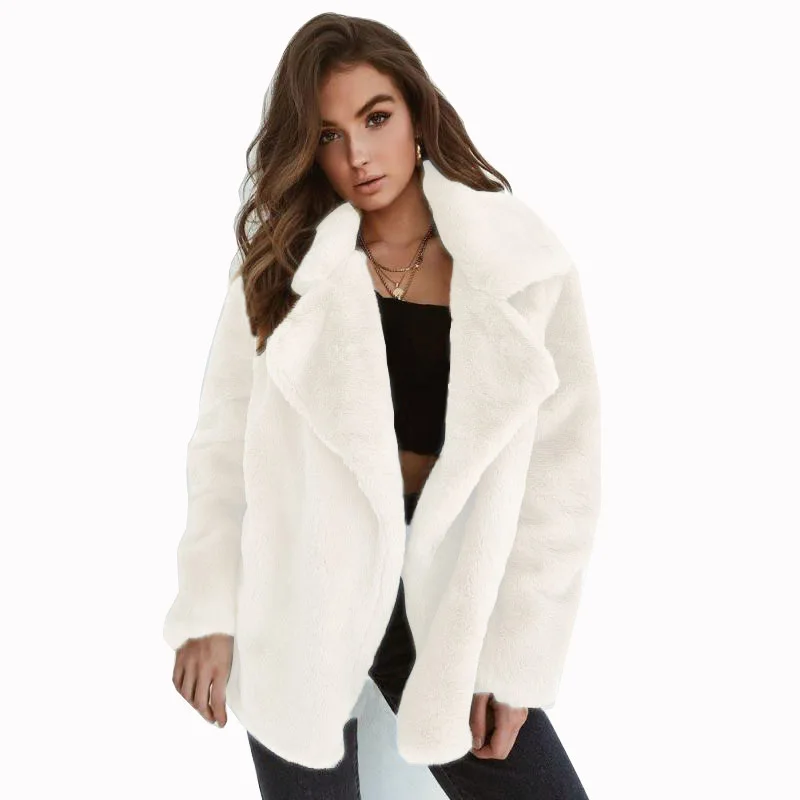 

Wholesale European And American Autumn And Winter Plush Coat Women's Long Solid Color Loose Plush Coat Long Fur Coat, Picture