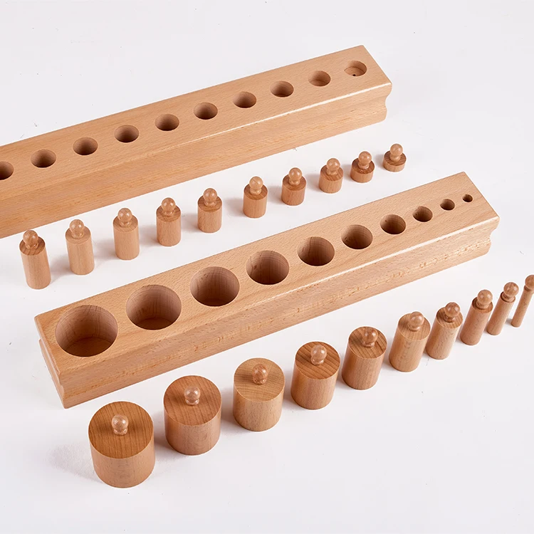 

Preschool Montessori Wooden Teaching Aid Knobbed Cylinders Blocks For Children Sensorial Material Educational montissori toys