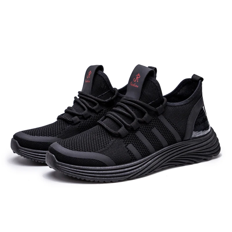 

Low Price fly knitted mesh sports shoes for men Wear-Resistant athletic gym shoes for men casual breathable walking shoe, Custom ( black&red)