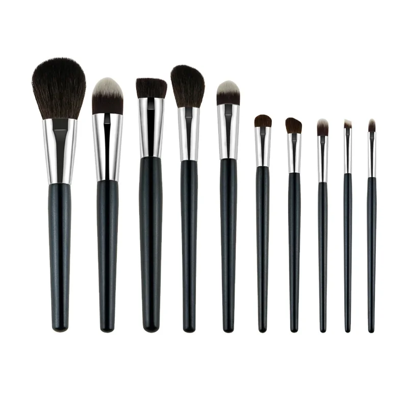 

ZNYBEAUTY Luxury 10pcs makeup brush set for daily use custom logo and black wooden handle private label premium super soft