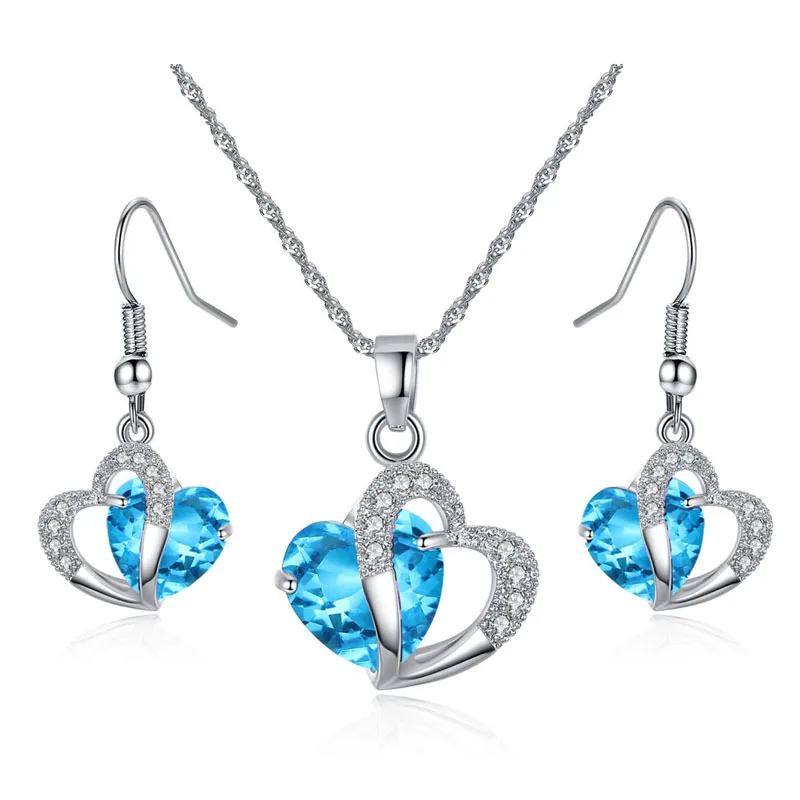 

2020 New Arrival Gold CZ Crystal Heart Stud Earrings 18 k White Gold Plated Crystal Cubic Zirconia Earrings Necklace Jewelry Set, Picture