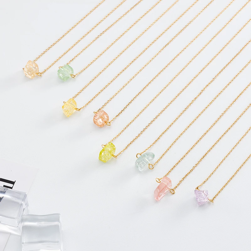 

Mini Chip glass stone Choker Necklace sparkle bead pendant Necklace Gold Fill Chain Necklace