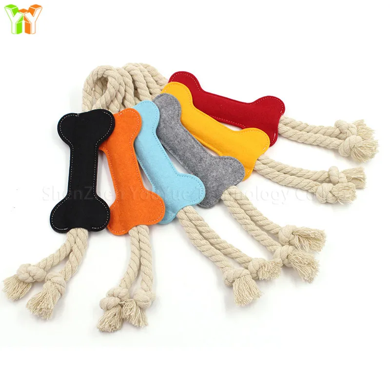 

Luxury Rope and Felt Pull Dog Toys Bone Shaped Bauble for Pet Dog Bone Plush Chew Toys