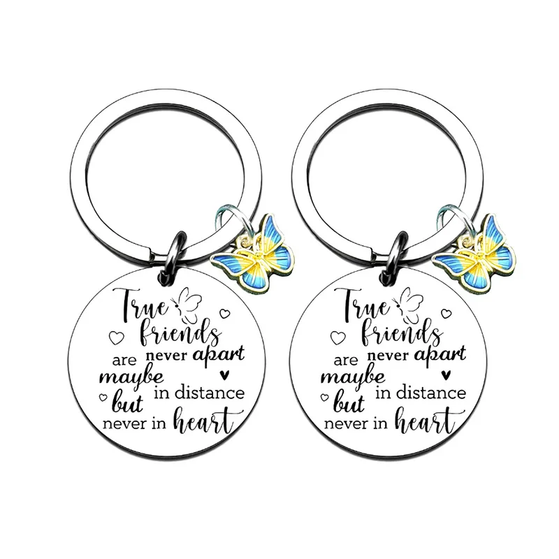 

New Design True friends are never apart gradient butterfly keychain Keyring