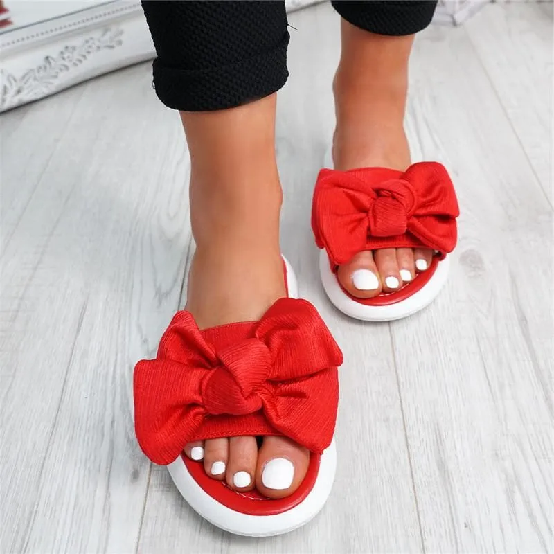 

Women Bow Summer Sandals Slipper Indoor Outdoor Flip Flops Beach Shoes Female Casual Red Flower Slipper, White yellow red black grey pink