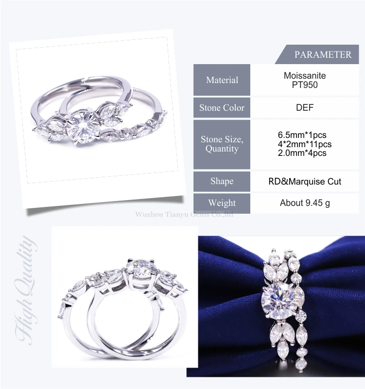 Tianyu Gems customized platinum pt950 diamond moissanite engagement rings