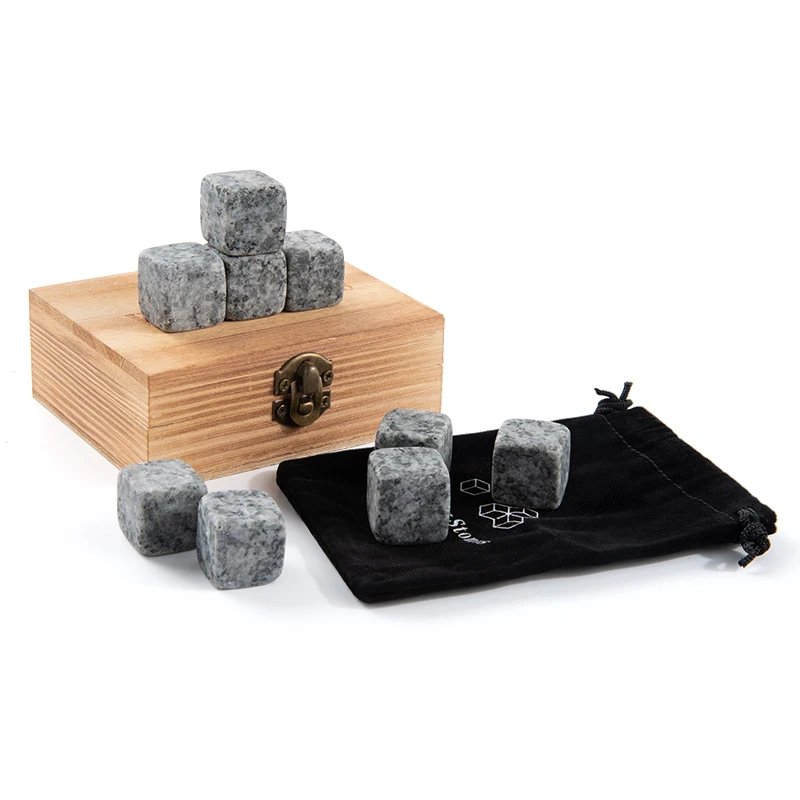 

Granite Whiskey Stone Whisky Ice Cube Stone Chilling Stone Wooden Box And Velvet Bag Oem Box Logo Acceptance