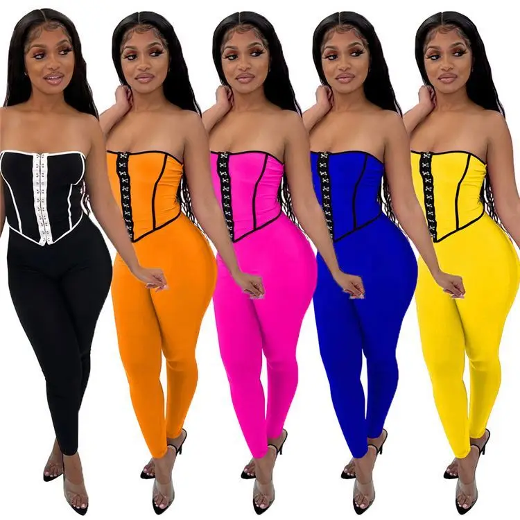 

MISS Fashionable 2021 Summer Women Sexy Clothes Ladies Strapless Top And Pants Set Women Sets Two Piece Outfits