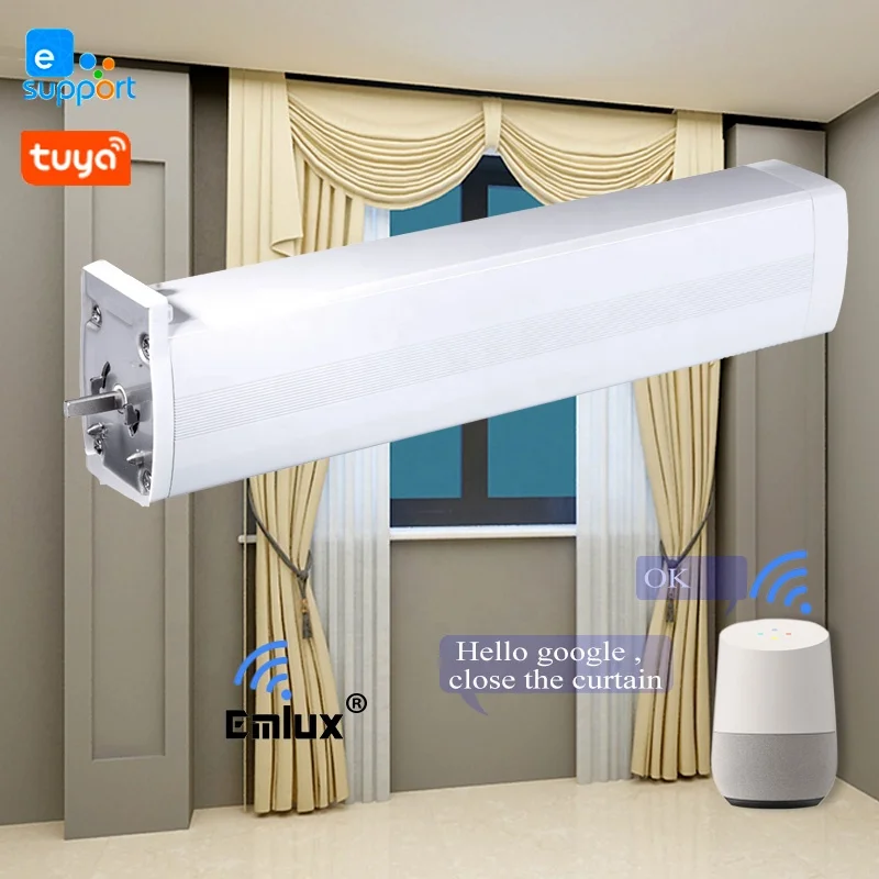 

High quality home hotel design decorative electric curtain track system Tuya APP curtain motor, White