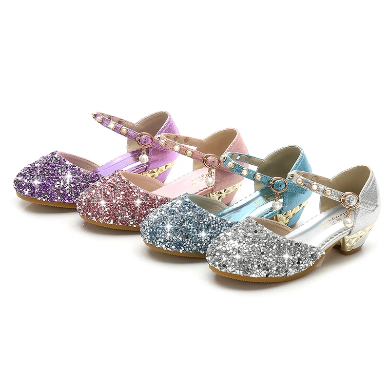 

Kids high heel shoes sequin kids girls princess party dress for pageant children wedding flower girl shoes, Pink