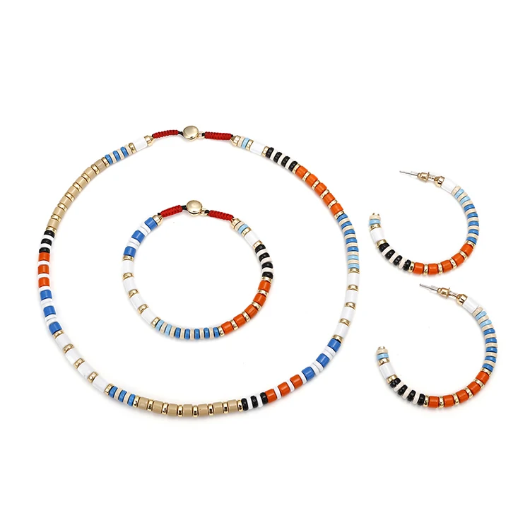 

High Quality Latest Design Enamel Gold Plated Jewelry Necklace Earrings Bracelet Sets, Rainbow color