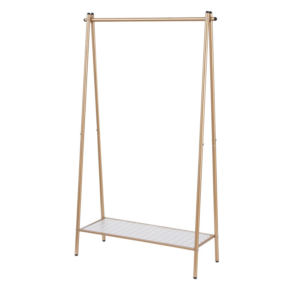 

Free sample Gold clothing rack apparel retail nesting table clothes shelving garment display rack clothing store furniture, Black/golden