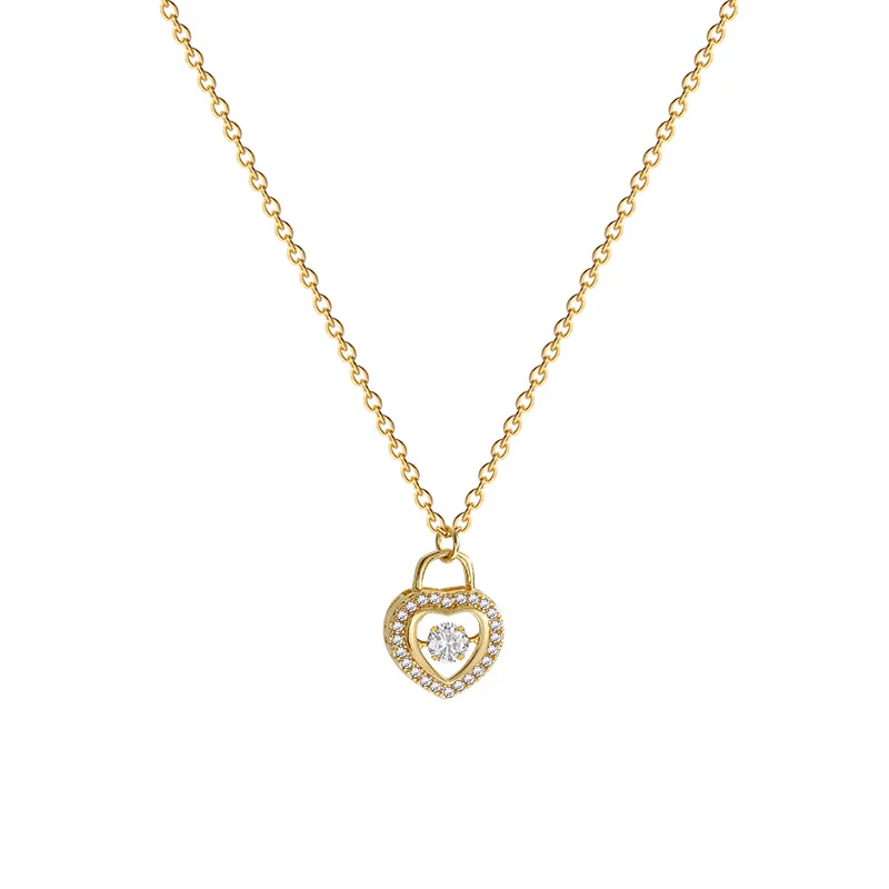 

18k Gold Plated Stainless Steel CZ Crystal Love Heart Necklace Cubic Zircon Lock Heart Pendant Necklace for Valentine's day