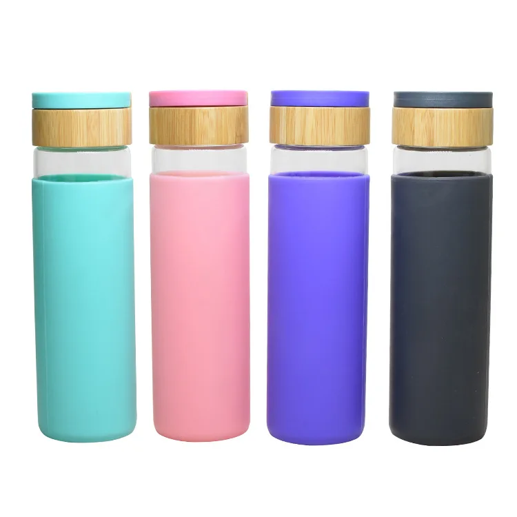 

Zogifts Best-Selling 550ml BPA Free Silicone Sleeve Glass Water Bottle With Bamboo Lid