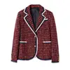 Women's Tweed Houndstooth Lapel Neck Jackets With Leopard Buttons Coat Girls High End Custom Tweed Long Sleeve Blazer