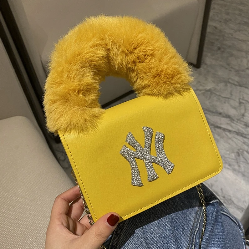 

XP1110 2021 wholesale fashion luxury fur ny purse bags handbags women