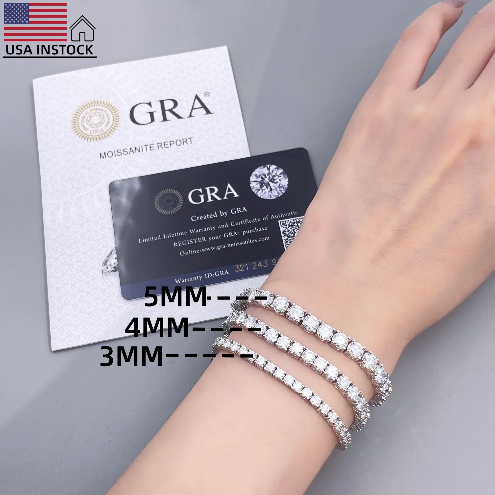 

USA Stock Freeshipping 18k Gold Plated 925 Sterling Silver 3mm 4mm 5mm VVS Moissanite Tennis Bracelets