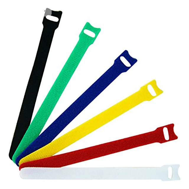 Custom logo printed colorful adjustable hook and loop cable ties