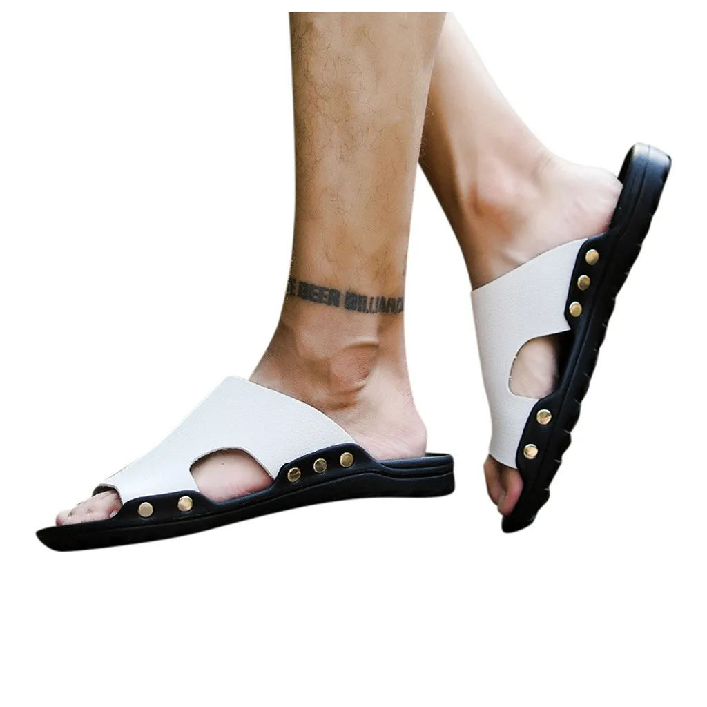 

Flip Flops Men Leather Shoes Cork Beach slippers Open Toe solid color leather non-slip slippers 2020 NewSneakers fashion sandals