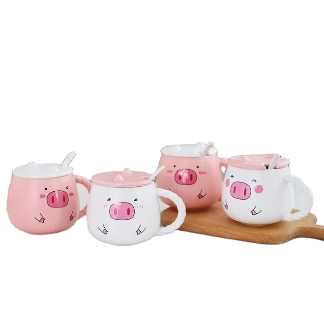 

High quality Creative children cartoon matte cute Pig Ceramic coffee milk Mug, Pink/white